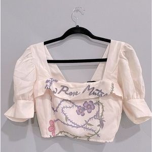 RDY Boutique - Bodice Puff Sleeve Floral Crop Top (S) NWT